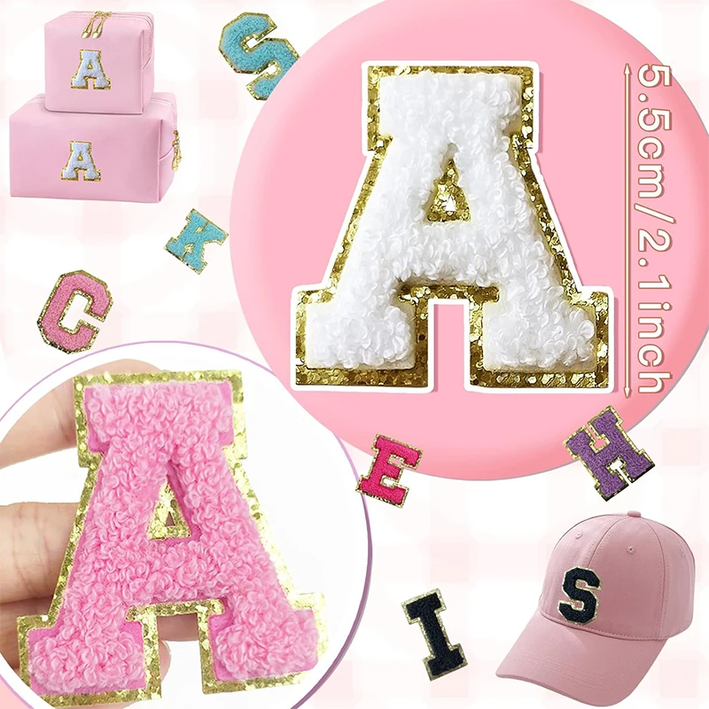 New Merry Christmas 26 Alphabets Gold Glitter Border Alphabet Embroidery Iron On Chenille Letter Patches For Garment