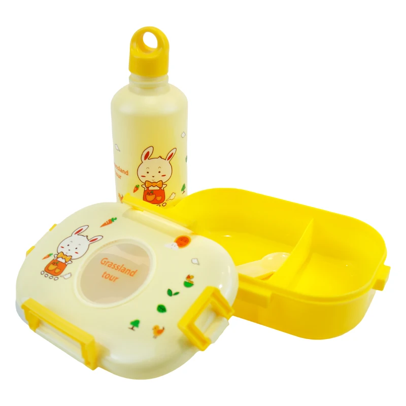 Wholesale Children Cartoon Design Plastic Bento Lunch Box Kids Lunch Box Set With Water Bottle