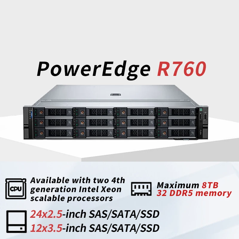 Оптовая продажа серверное хранилище EMC PowerEdge R760 2U с 128 ГБ 12 ТБ H745 индивидуальные серверы 64 Гб GPU