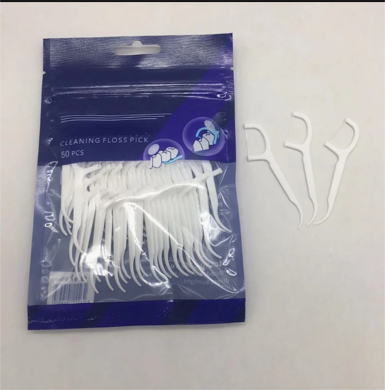 Food-grade Recoverable Plastic Cheap Bag Fresh Mint Flavor  Dental Floss Pick 50 Count Toothpicks for Teeth Cleaning