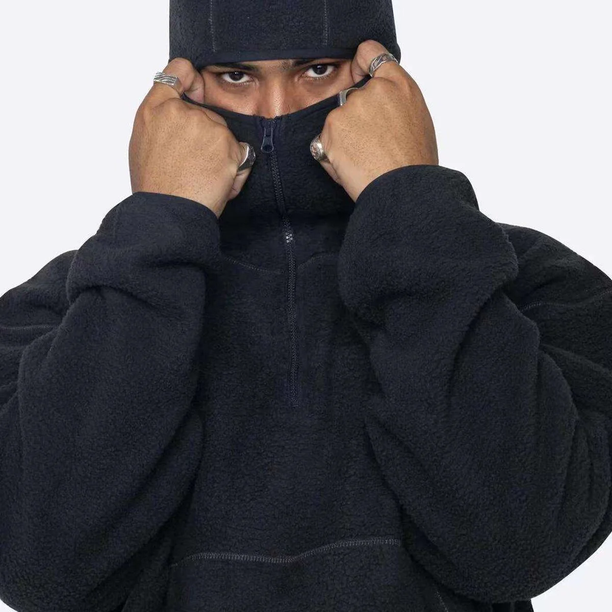 Hip Hop Embroidery Men Wholesale Casual Custom Gym Sherpa Fleece Streetwear Pullover Ninja Hoodie Heavy With Face Mask