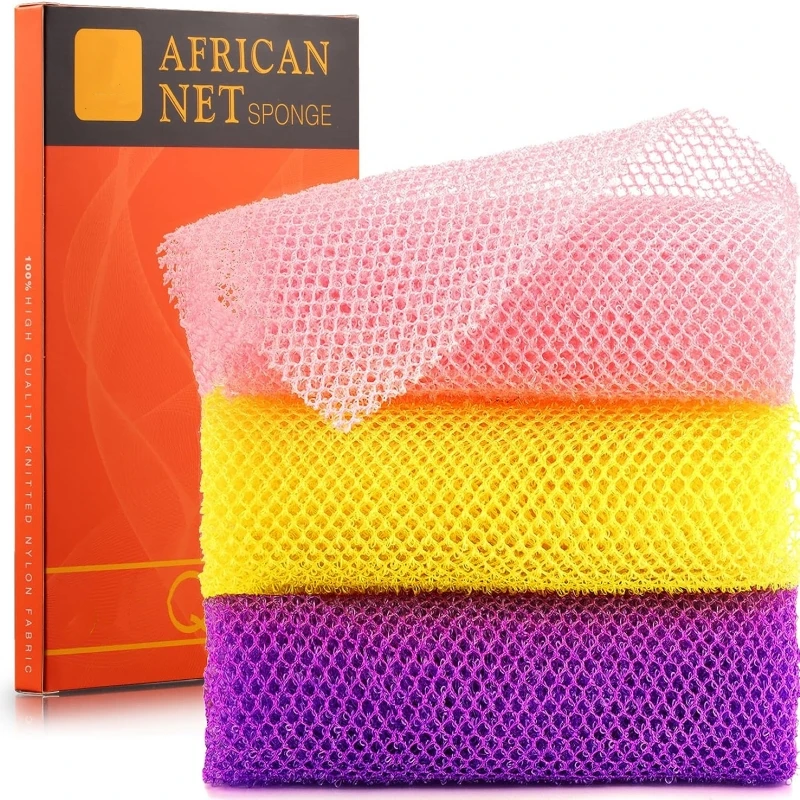 2023African Bath Sponge 3 Pieces Net Long Net Bath Sponge Exfoliating Shower Body Scrubber  Skin Smoother Daily Use