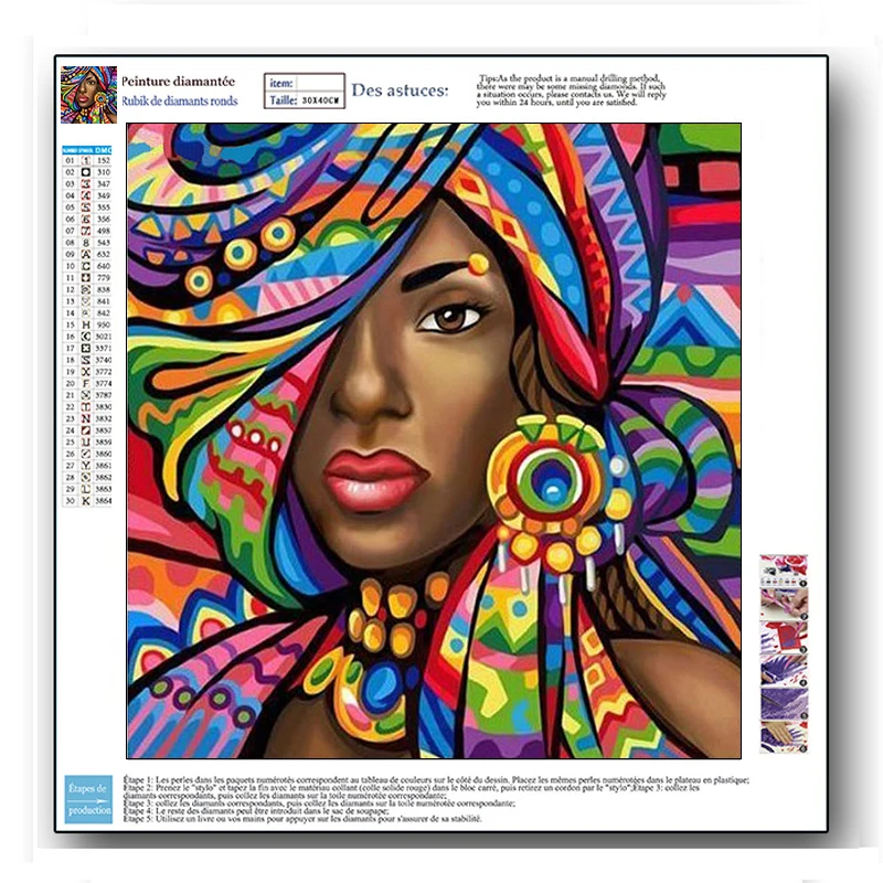 
African Art Wholesale Diamond Painting Full Square Or Round Paintings Pictures Canvas Woman 30 * 30CM 3D Wall Art For Home Decor 