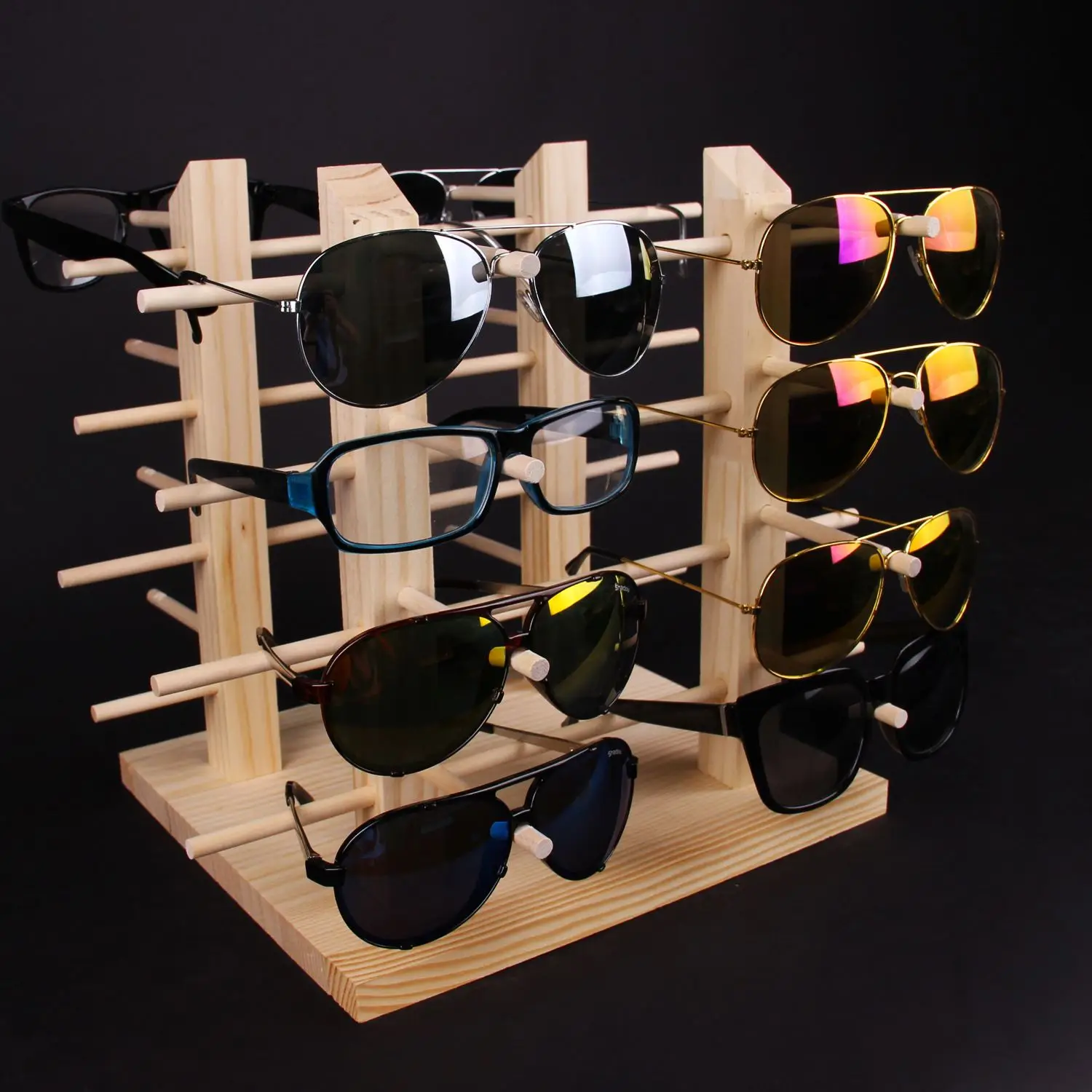 A 231 10 Pairs Multiple Glasses Organizer Glasses Shelf Wooden Stand Holder Sunglasses Eyewear Displays