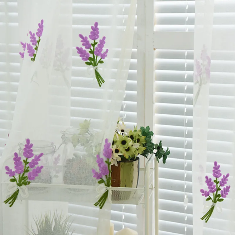 Korean Polyester Floral Embroidery America Bali Window Curtain Tulle For Living Room