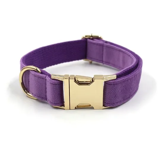 2022 Design Solid Color Purple Pet Collar Matching Leash Set Pet Bow Tie Set