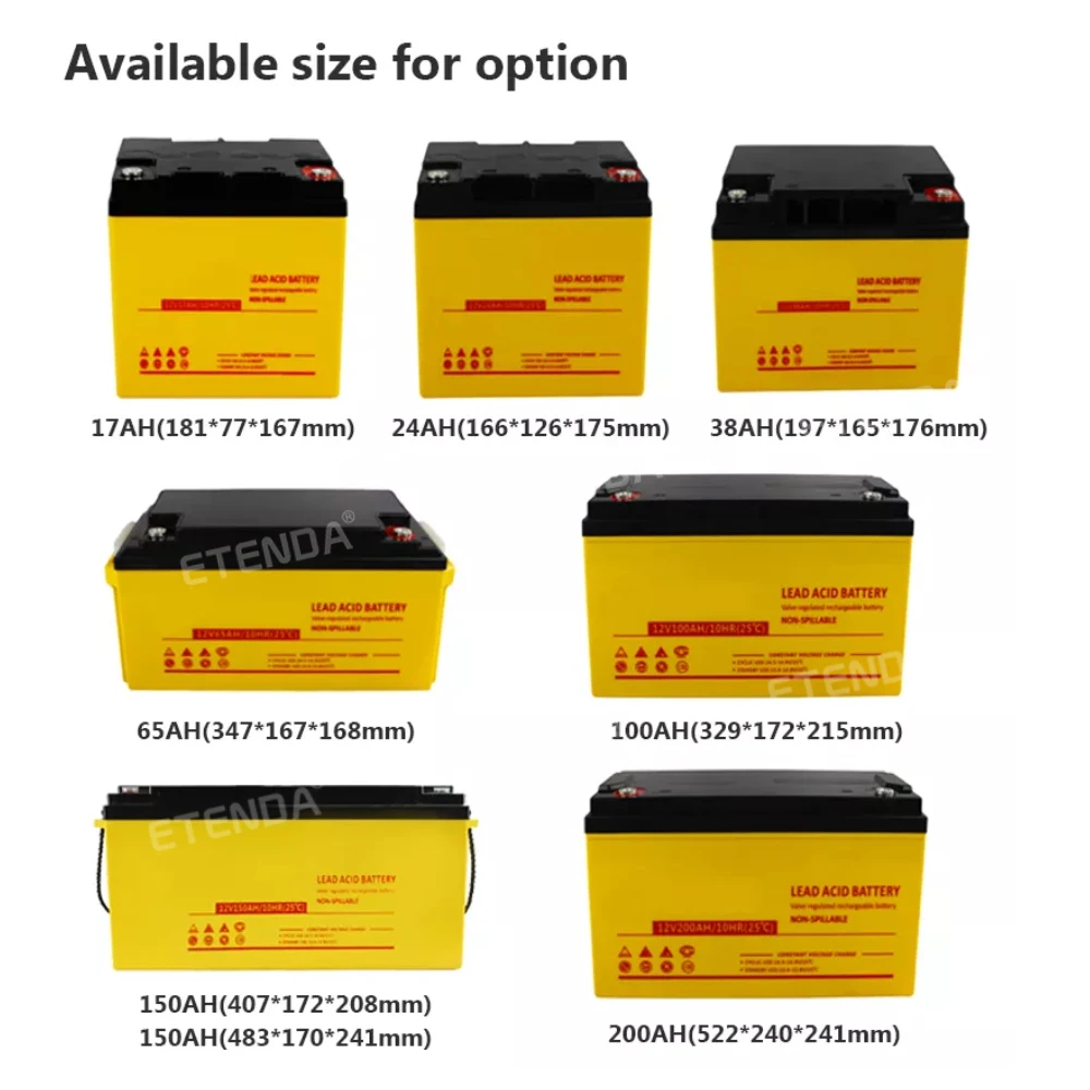 Lead Solar Inverter Battery Factory Wholesale Deep Cycle 12 Volt 20ah 42ah 100ah 200ah Lead Acid Battery Most Home Appliances