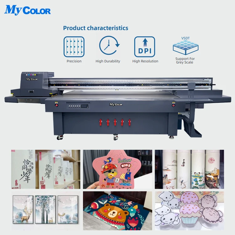 Mycolor 2513 Flatbed UV Printer Large Format UV Flatbed Printer Acrylic Printing Machine 2.5*1.3m Height Adjustable UV Printer