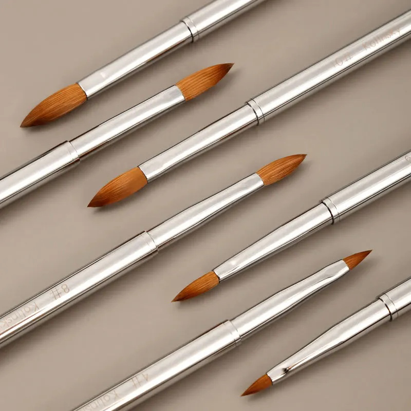 USA Hot Sale 100% Pure Kolinsky Hair Nail Brush Custom LOGO Acrylic Crimped Round Nail Paint Brush Manicure Powder Size 2-14