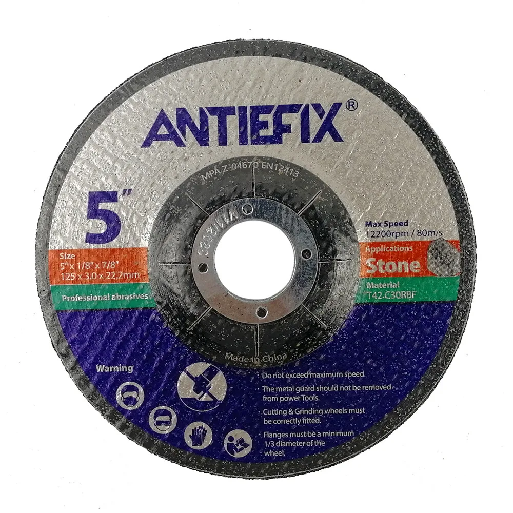 ANTIEFIX T42 125X3.0X22.2mm  Fibreglass Net Reinforced Abrasive Multi- purpose Stone Cutting Disc