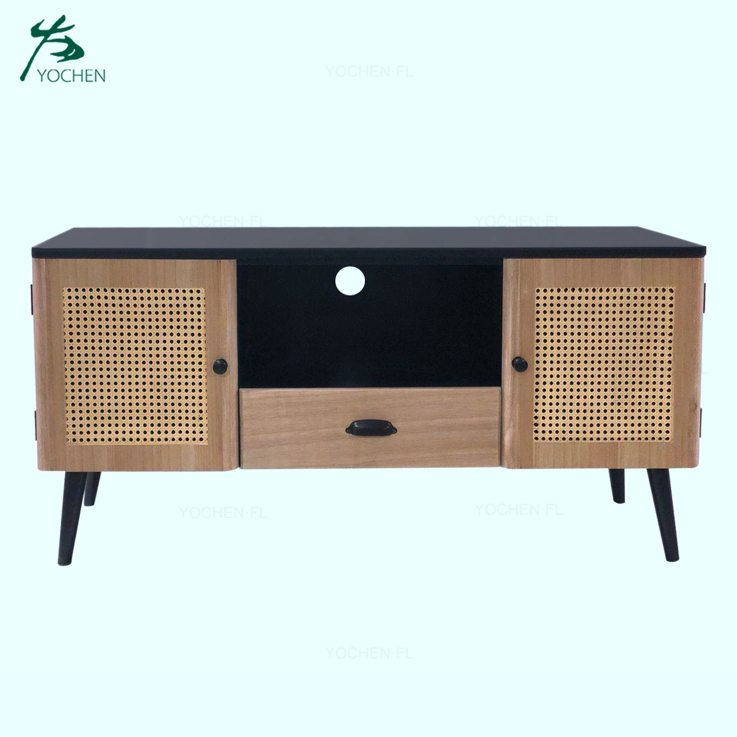 Modern Design Creative Wood Rattan Jewelry Cabinet with Mirrored Feature for Home Living Room Furniture Storage