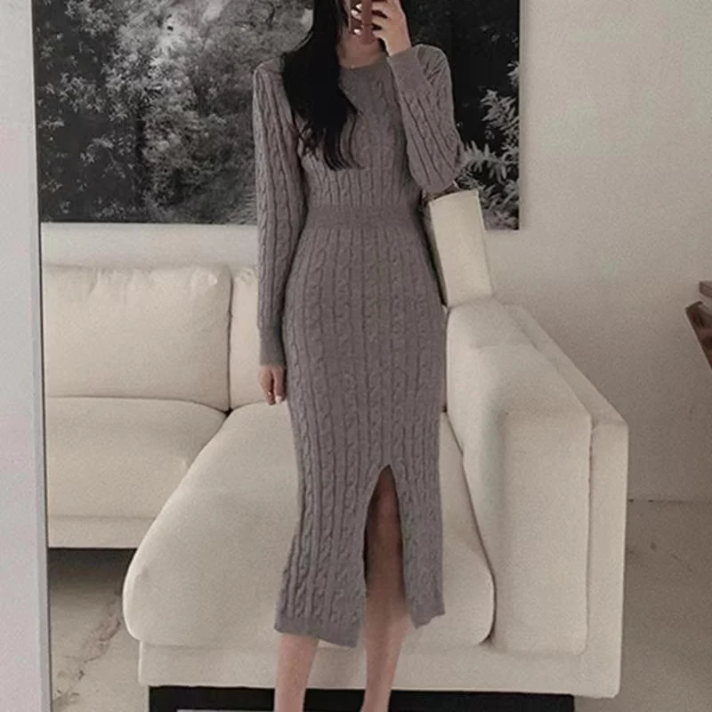 Turtle Neck Cable Knit Sweater Dress Europe and America Long Sleeve Knit Sweater Custom Knit Sweater Women