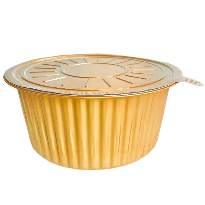 Round 5000ml Gold Sealable Aluminum Foil Container Foil Tray Plate for Supermarket Fresh and Frozen Beef and Meat with PP Lid