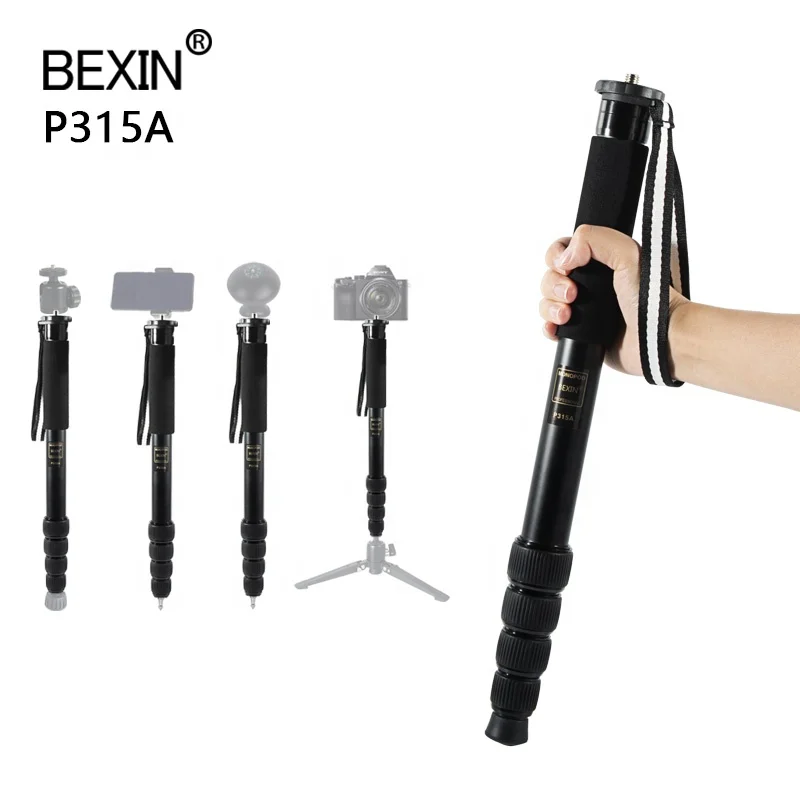 P315A Aluminum Alloy Flexible Telescopic Monopod Travel Climbing Equipment Photographic Equipment for SLR Sports Camera Head