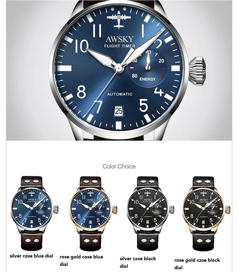 
316L Stainless Steel Seagull ST2532 Power Reserve Sapphire Crystal Men Pilot Automatic Watch 