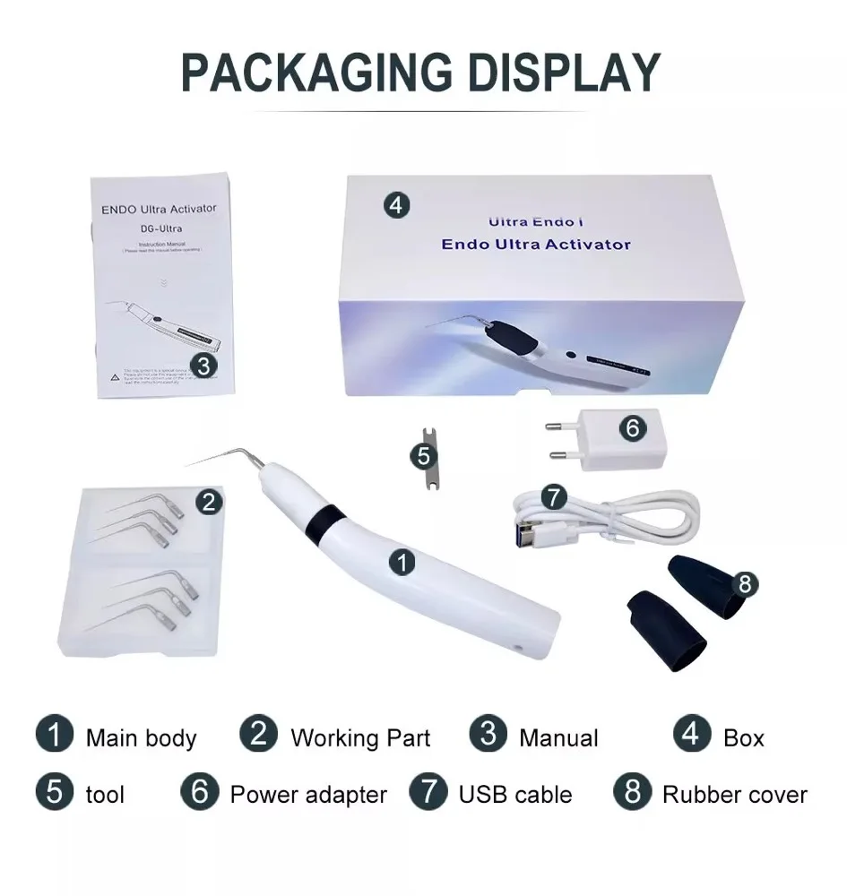 High Quality Electric Dental Ultrasonic Activator Endo Ultra for Root Canal Wireless Instrument Tips Washer with 6 Tooth Tips