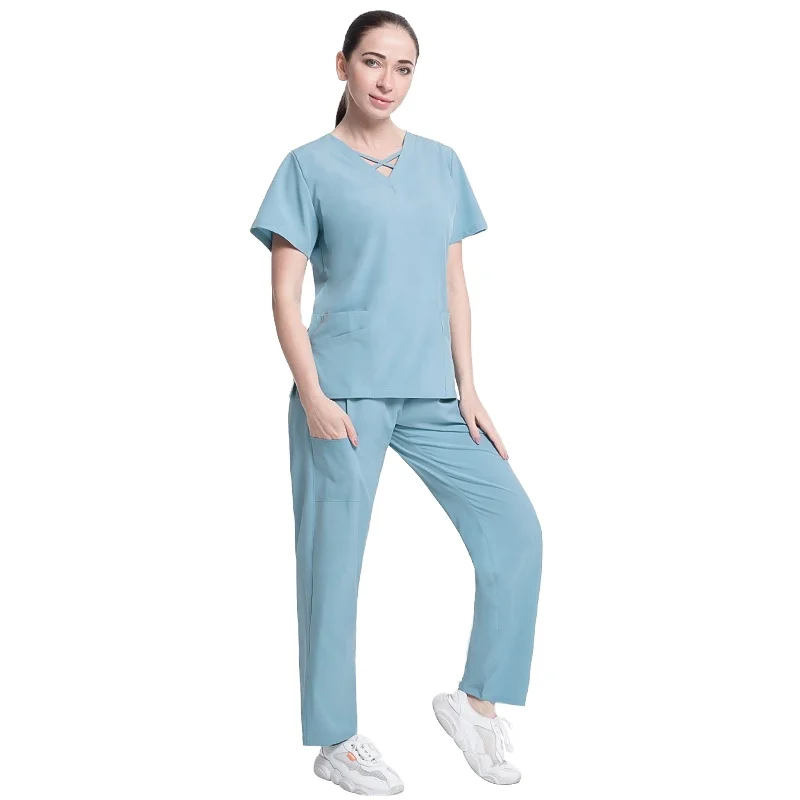 Hot Selling Coolish Fast Dry Smooth Fabric Nursing Scrub 2-Piece Long Pants for Hospital Use-for Salon Uniforms Doctors Surgeons