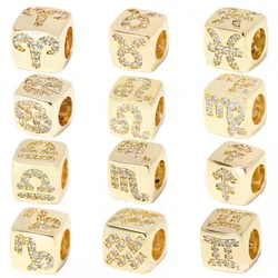 Wholesale Horoscope Jewelry Customized Diy Bracelet Square Spacer Bead Charm Gold Plated Bracelet Zodiac Sign Charms