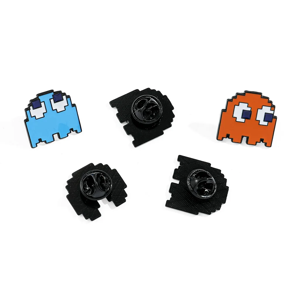 XZ2466 Cute Game Pac-Man Brooch Pixel Art Metal Pins Badge Cartoon Character Backpack Clothes Accessories Bricks Kids Gift Toys