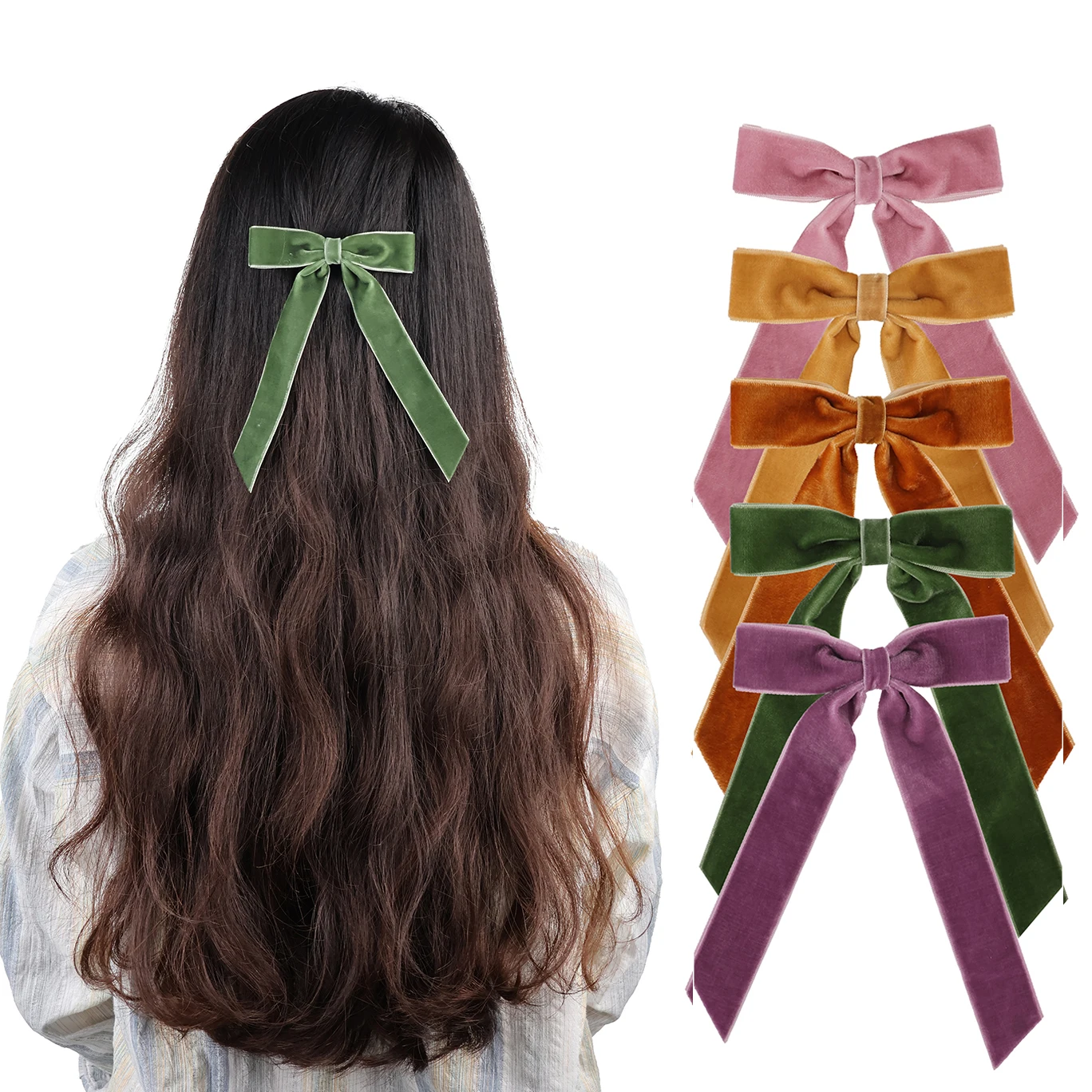 New Elegant Handmade Red Black Ribbon Ponytail Holder Accessories Metal Clips Velvet Hair Bows Barrettes For Women Girls