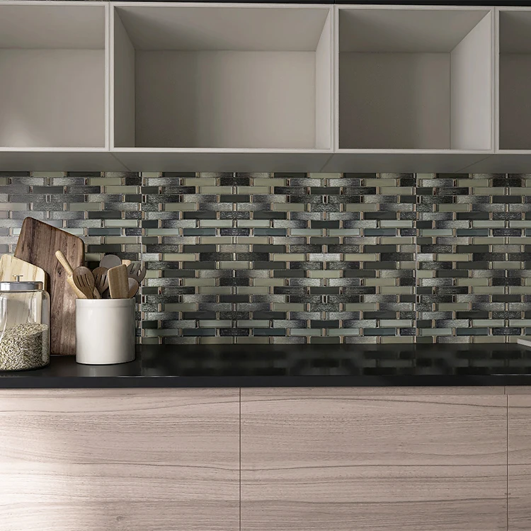 Blend Metal Wall Covering Home Decor Contemporary Interior Exquisite Strip Design Embellsihments Glass Mosaic Tile