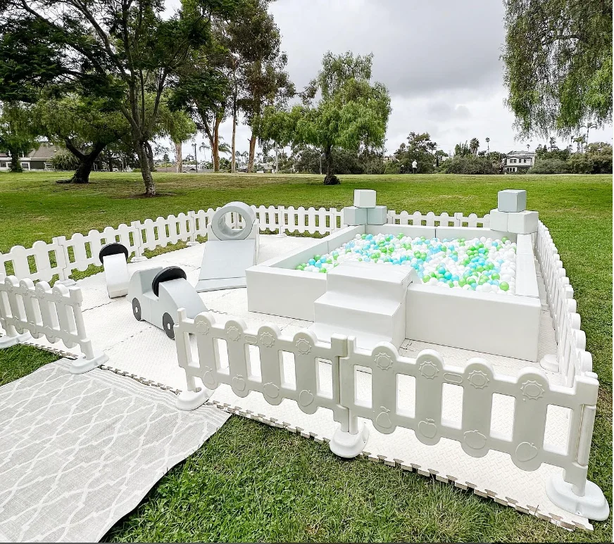 Custom soft play white set outdoor playground whit fences for kids party rental soft play equipment