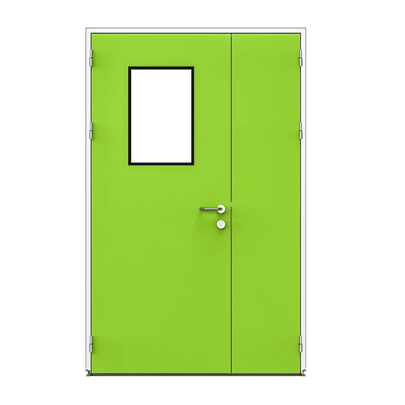 Hermetic clean room flush door with double layer tempered glass window drop sealing gasket hospital steel door