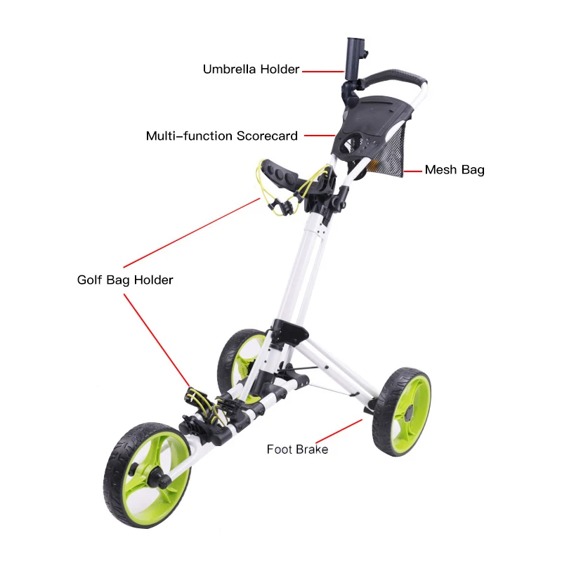 
3 wheels foldable golf bag push trolley 