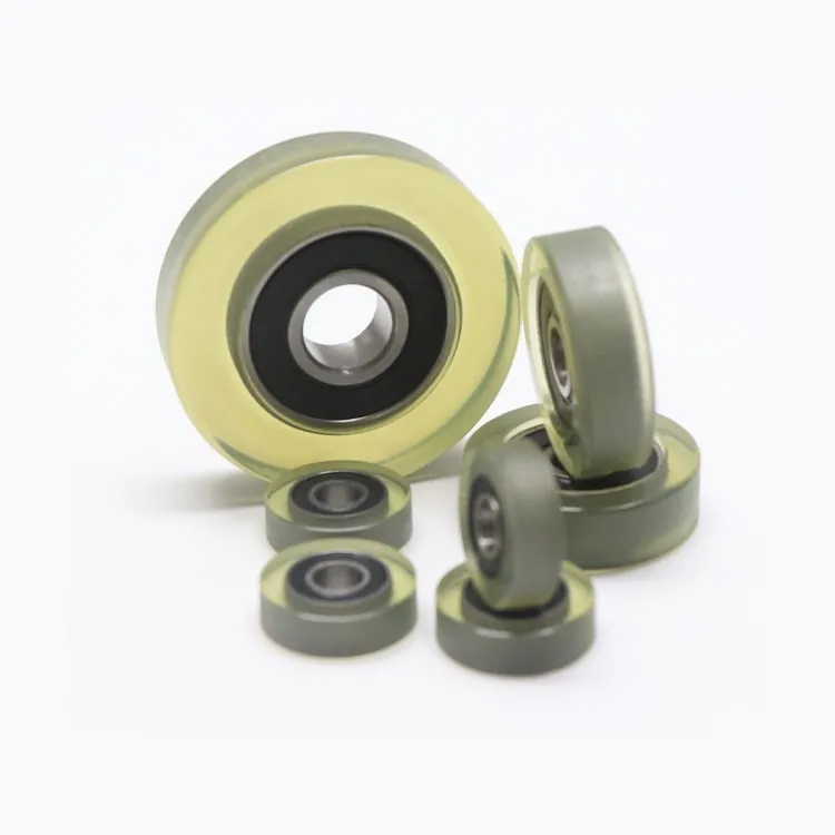 Chrome Steel bearing 608 608RS with PU coated polyurethane roller 8*28*7.1mm flat type silent plastic wheels