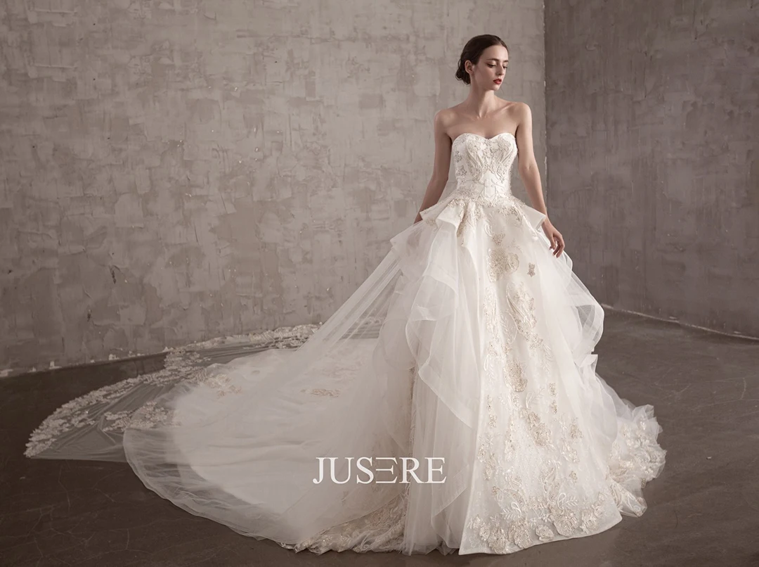 JUSERE Sweetheart Wedding Gown 2022 Lace Embroidery Beaded Bridal Gown Robe de Mariage with a Big Train
