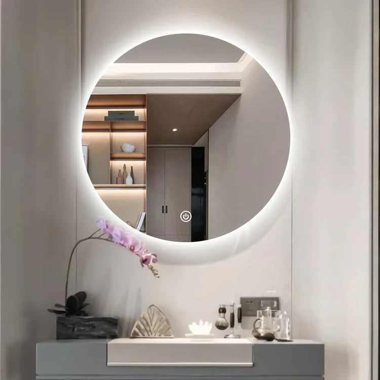 Factory Direct Sale Smart Round Led Wall Mirror Fogless Bathroom Mirror with Time Display
