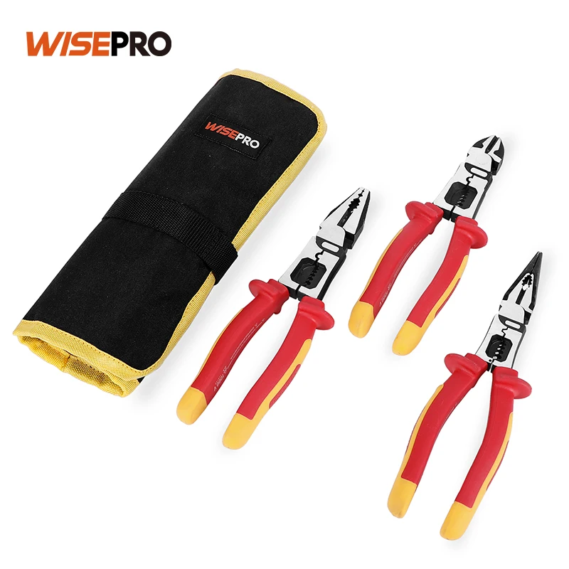 3PCS Insulated Long Nose & Combination & Diagonal Pliers Set Portable 1000V VDE Multifunctional Pliers Set With Tool Bag