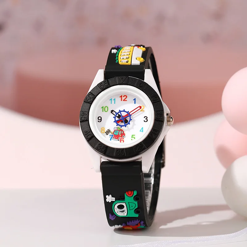 Lanson 2025 New silicone belt cute anime cartoon kids watch small round digital kids car quartz watch
