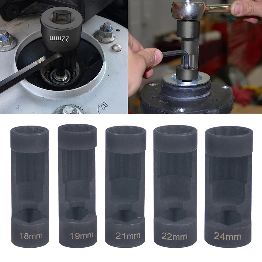5Pcs 12 Point Suspension Strut Socket Chrome Vanadium Steel Strut Nut Socket Set 1/2in Drive 1824mm for Car Repair Tool