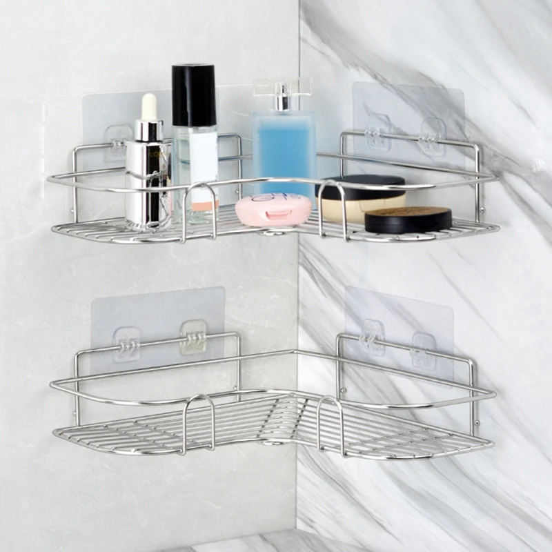 2-Pack Corner Shower Caddy, Stainless Steel Wide Space Shower Shelf with Adhesive, Hanging Storage Organizer Strong and Sturdy f