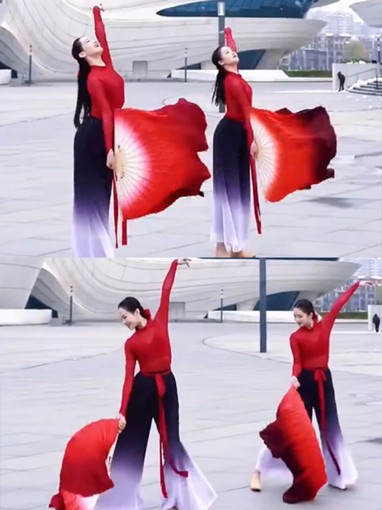 86cm(34 Inch) Chinese Folk Dance Fan Veils White Burgundy Extra Long Flowy Silk Veil One Pair New Year Event Folk Yangko Costume