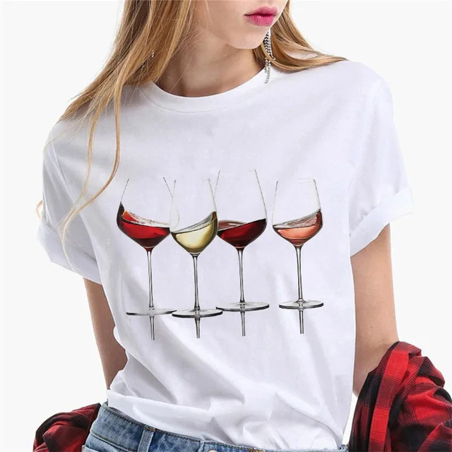 Women Printing Clothing Wine Lady Short Sleeve Casual 90s Cartoon Fashion Clothes Print Tee Top Tshirt Female Graphic T-shirt
