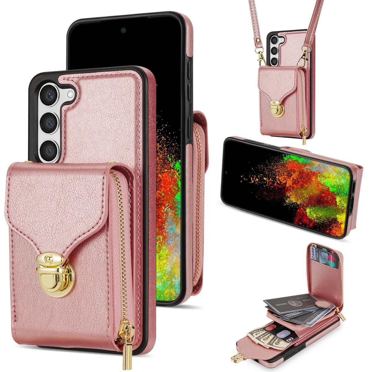 Fashion Crossbody Wallet Case Zipper Leather Phone Case for iphone 13 pro max 11 12 14 pro XR Card Bag For Women Case Strap