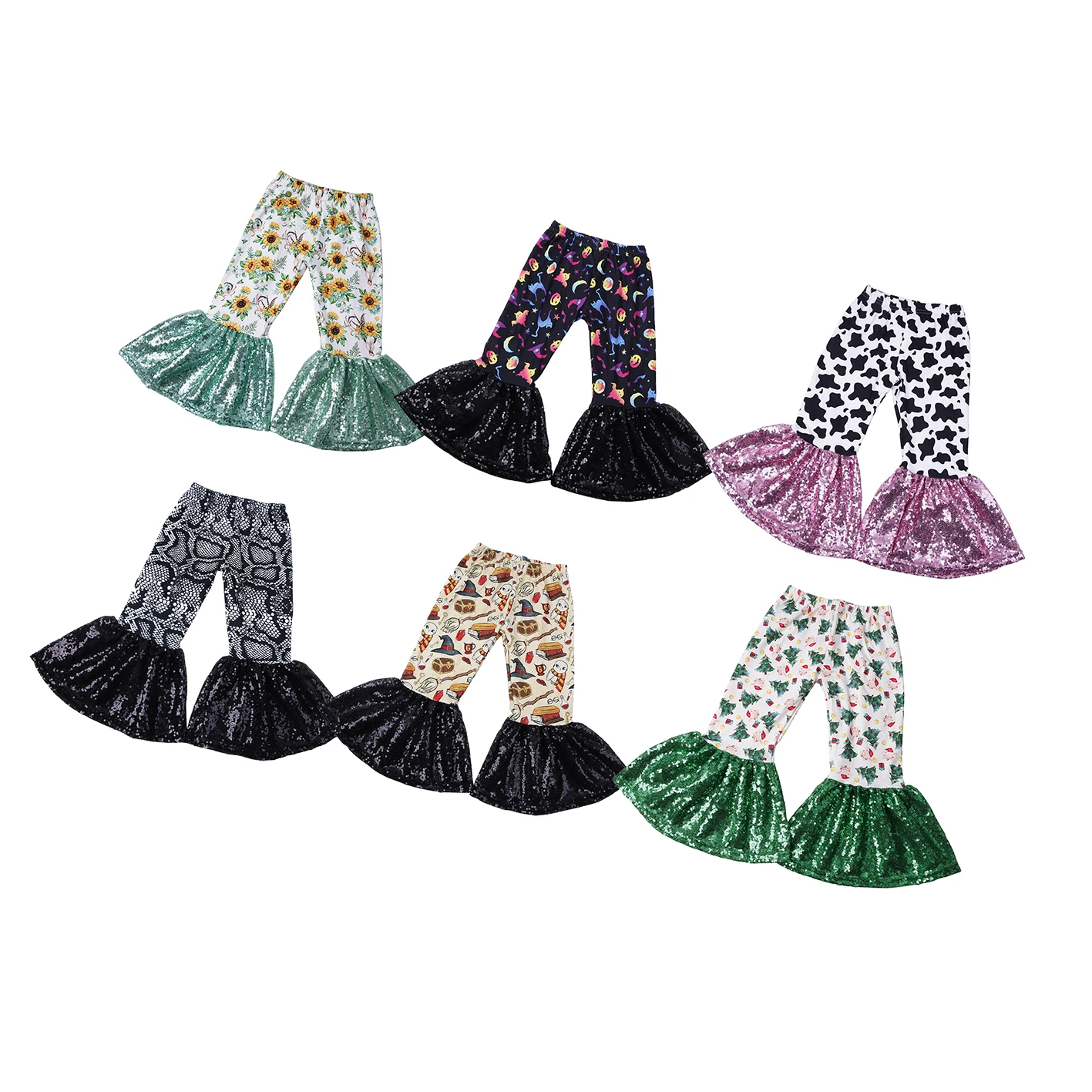 Baby Girl Flare Bottoms Pants Fashion Prints milk silk soft fabric Fabric Kids Girl Sequin Bell Bottoms Trousers