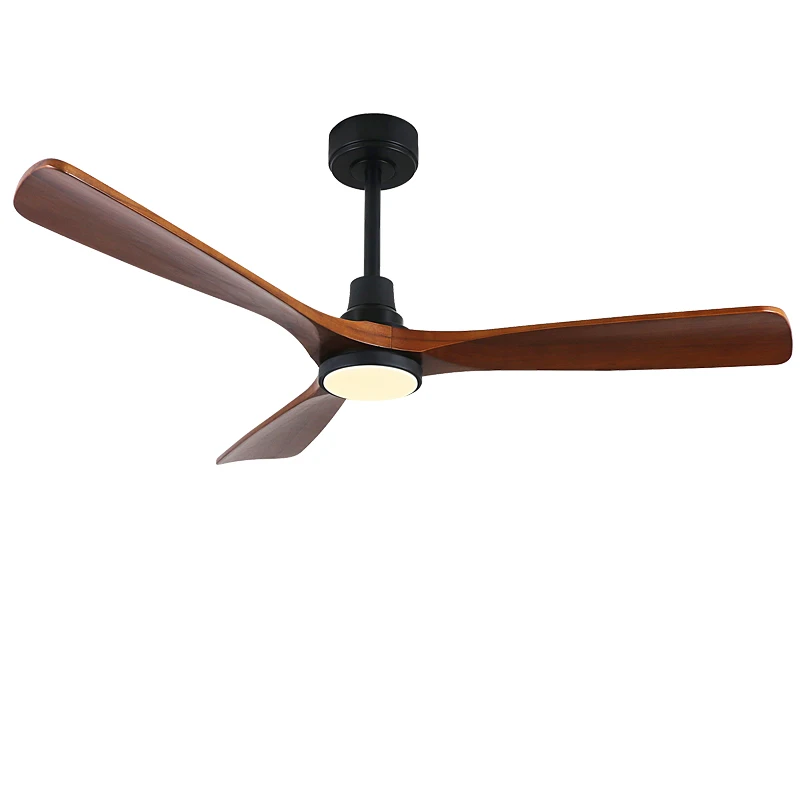 Modern 52 Inch DC Motor Ceiling Fan with Wooden Blades and LED Light Iron Body Outdoor Remote Control for Villa Application