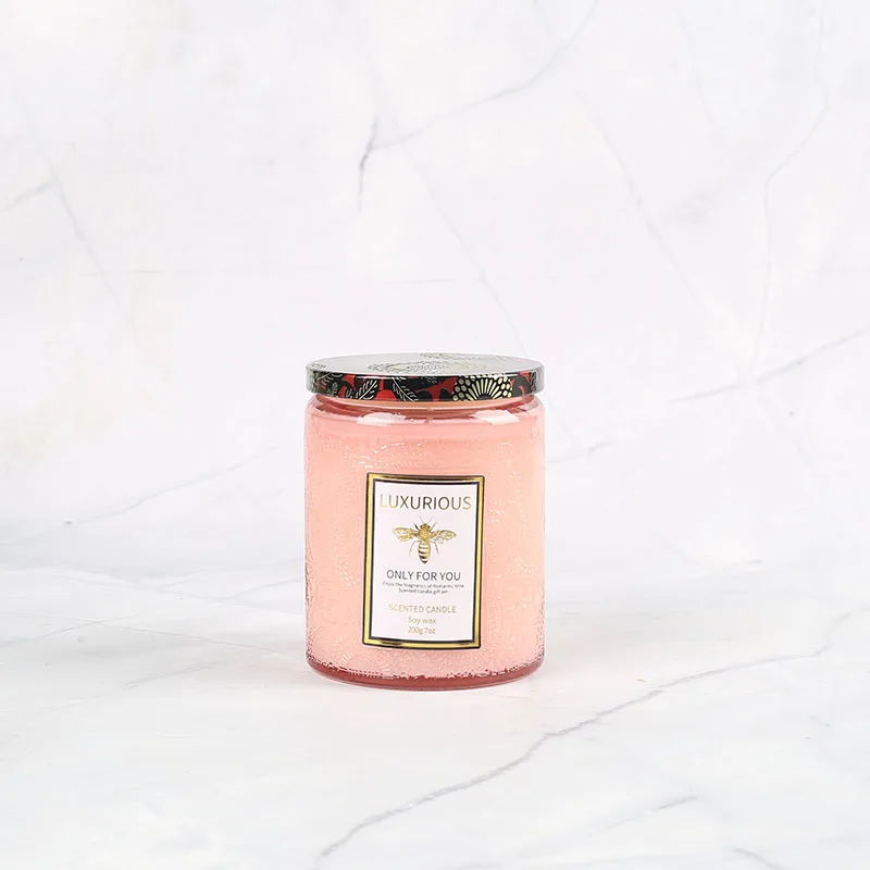 Scented Candle Soybean Wax Embossed Glass Cup Plant Essential Oil Lasting Birthday Gift for Girlfriends