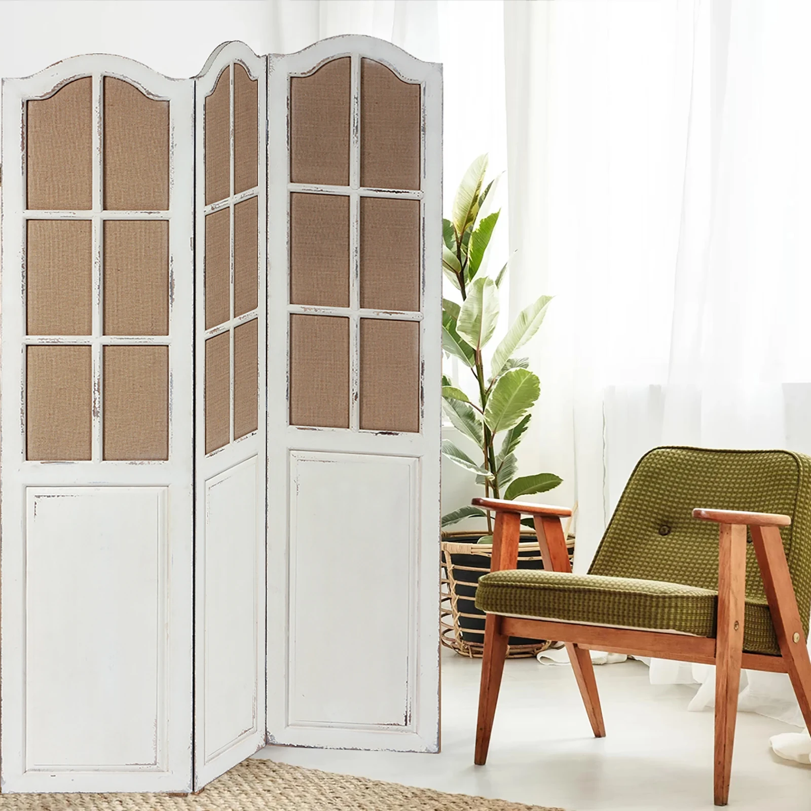 Antique Wooden Decorative Screen Room Divider Movable Partition Wall System Vintage Folding Space Max Quantity For Home Decor