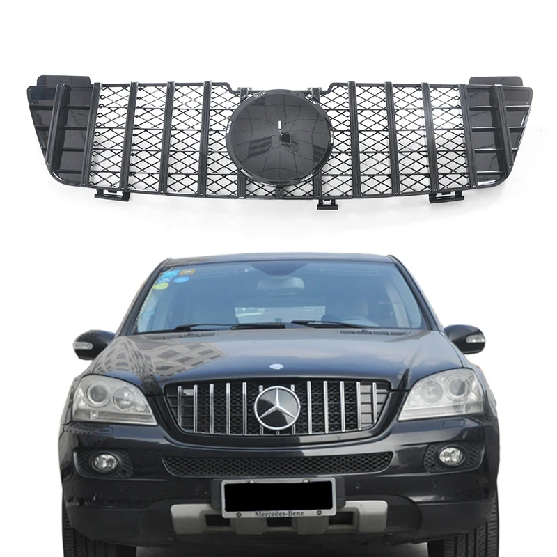 GT grill fit for Mercedes Benz ML 2006 2007 2008 W164 Chrome Black grille gride GTR style emblem