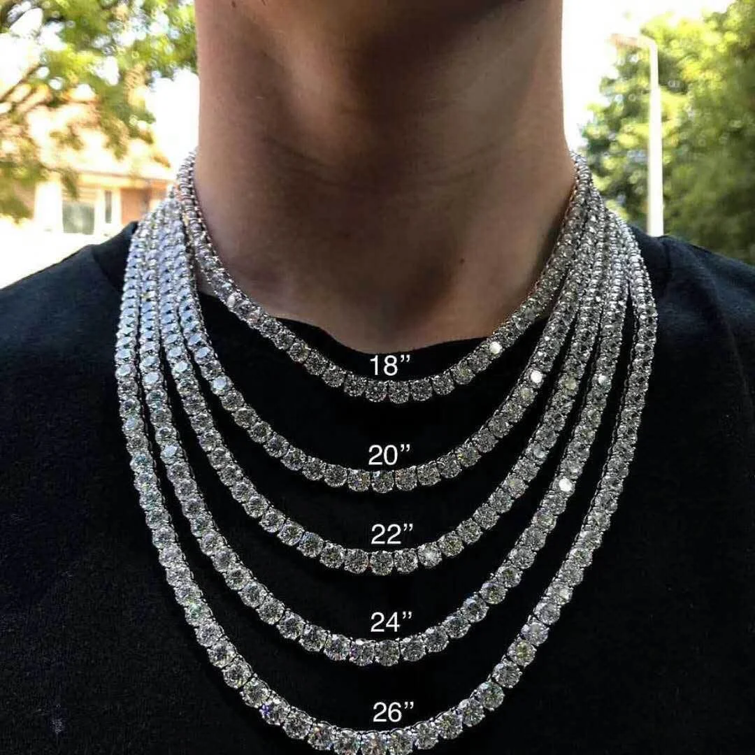 Hip Hop Cubic Zircon Iced Out CZ Tennis Choker Necklace Silver Plated Crystal Diamond Tennis Chain Necklace For Unisex
