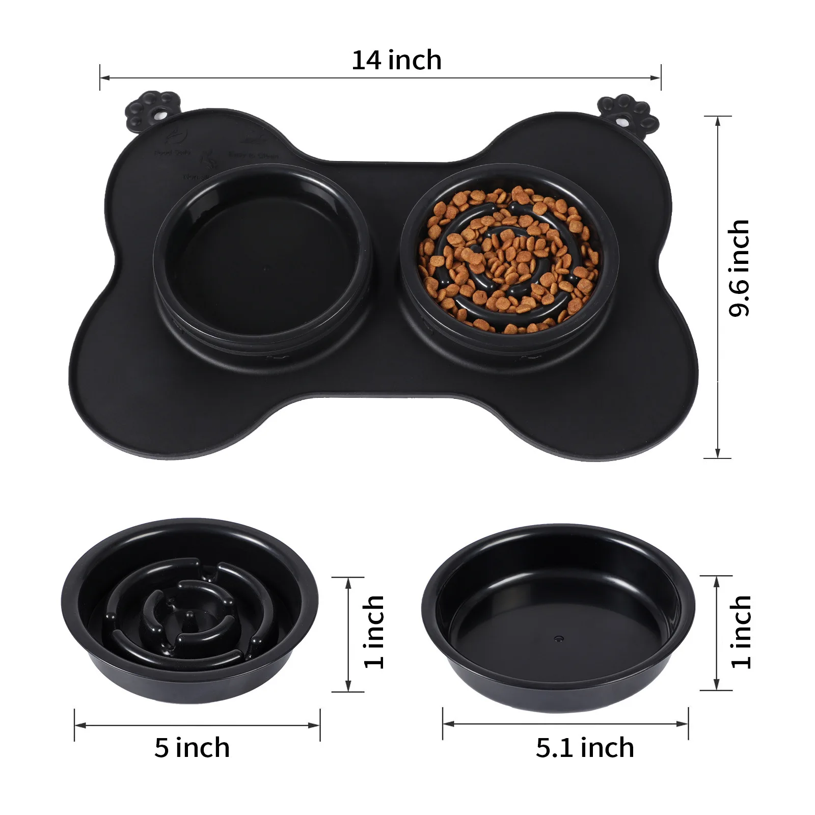 Pretty Wholesale Customizable Silicone Mat For Dog Bowls Portable Dog Bone Silicone Slow Food Pet Bowl Double Pet Bowls