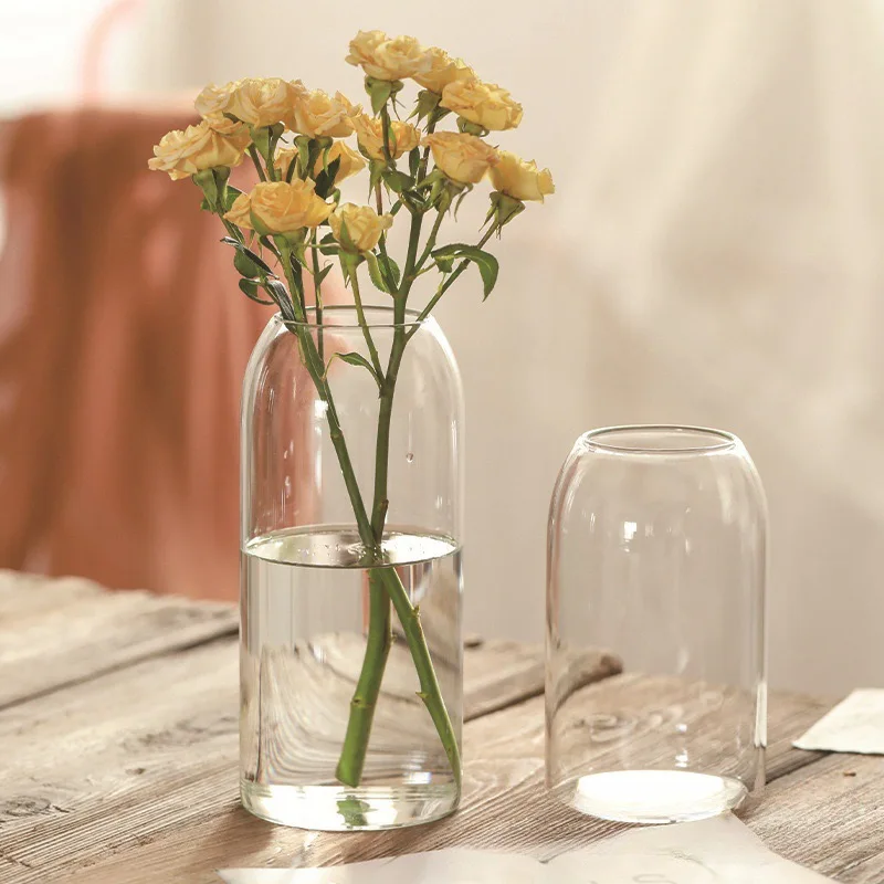 Wholesale Indoor Decor Wooden Lid Glass Vase Micro Landscape Ecological Glass Cylinder Bottle Hydroponic Plant Terrarium
