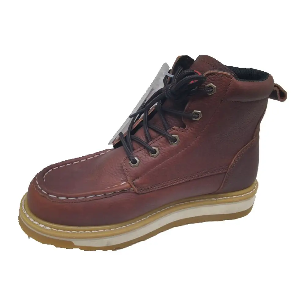 Gaomi Morning Glory men brown embossed leather safety shoes mid cut high quality  outdoor style hiking boots