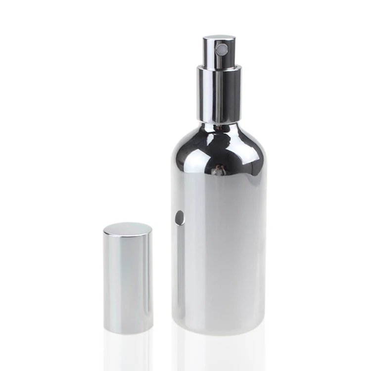 Wholesale fine mist glass spray bottle for perfume, silver glass dropper bottle, cosmetic essential oil glass bottle