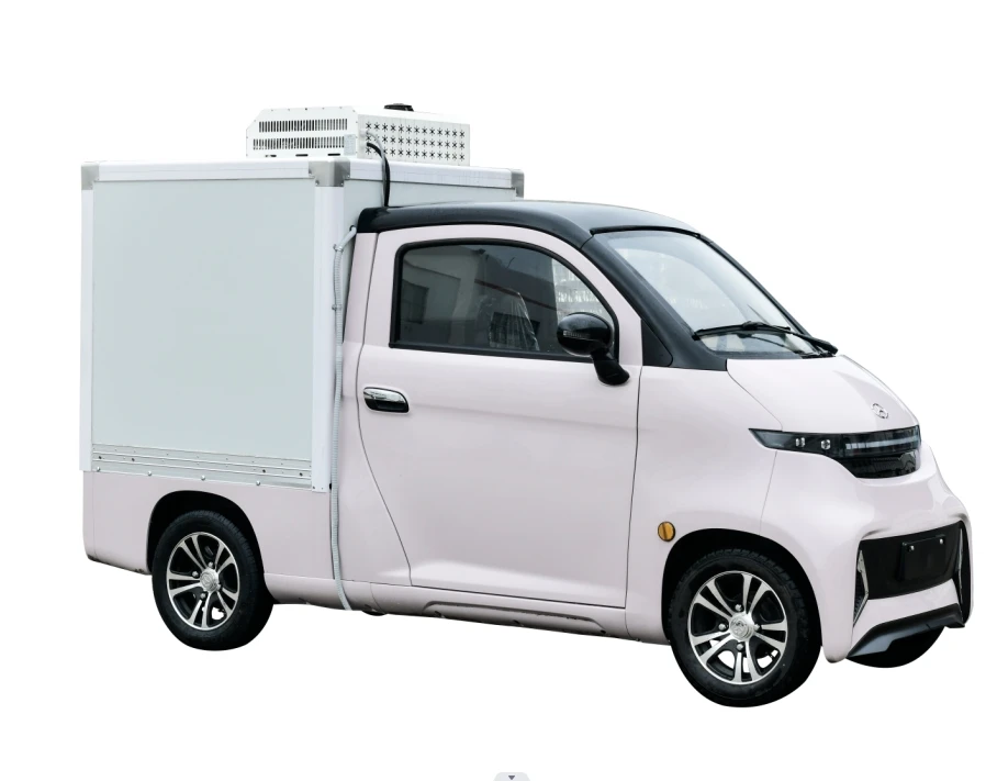 The long range 5000w 60km/h mini portable car with fridge 72V 230ah car refrigerator freezer for last mile delivery