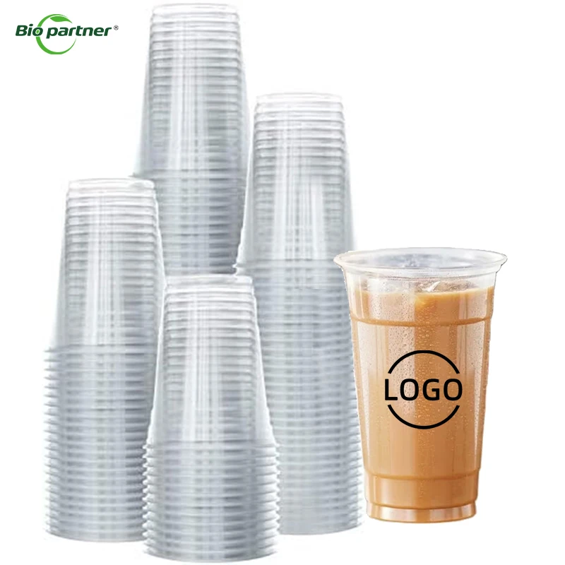 Wholesale Beverage Store Plastic Cups PP PLA PET Clear Milkshake Cold Drinks Juice Cup Disposable With Dome Lids